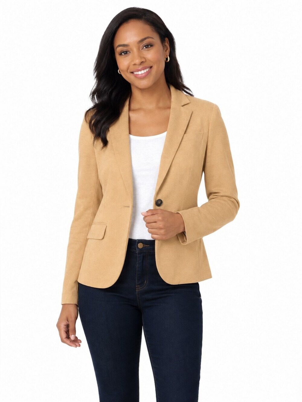 Merona Retro Women's Blazer Wool Blend Tan Color Button Up Size 2